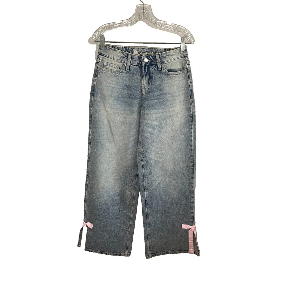 Wide Leg Pink Bow Denim Jeans 00 Light Stone Wash Western Boho Indie Country